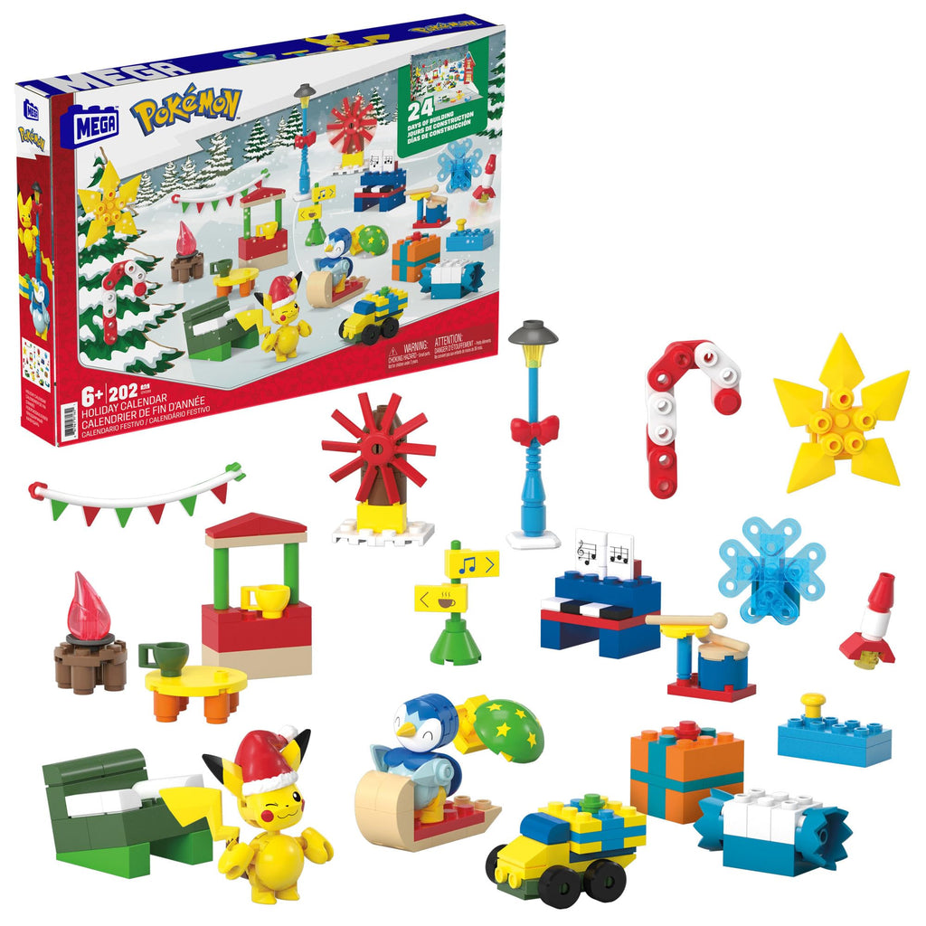 MEGA Pokémon Building Toys Set, Advent Calendar with 202 Pieces, 2 Poseable Characters and Accessories, for Kids, GYG99