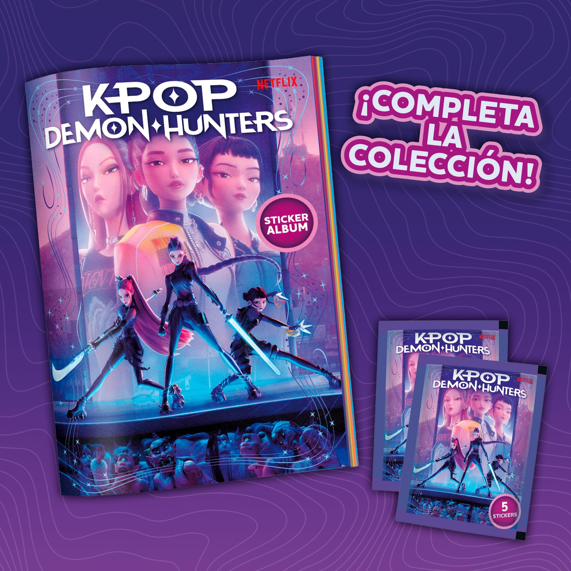 Bizak KPOP Demon Hunters Stickers Cards Official Netflix Album, 32 Pages for Collection of 200 Stickers, Includes 2 Envelopes with 10 Holographic and Die-Cut Stickers and Double-Sided Poster