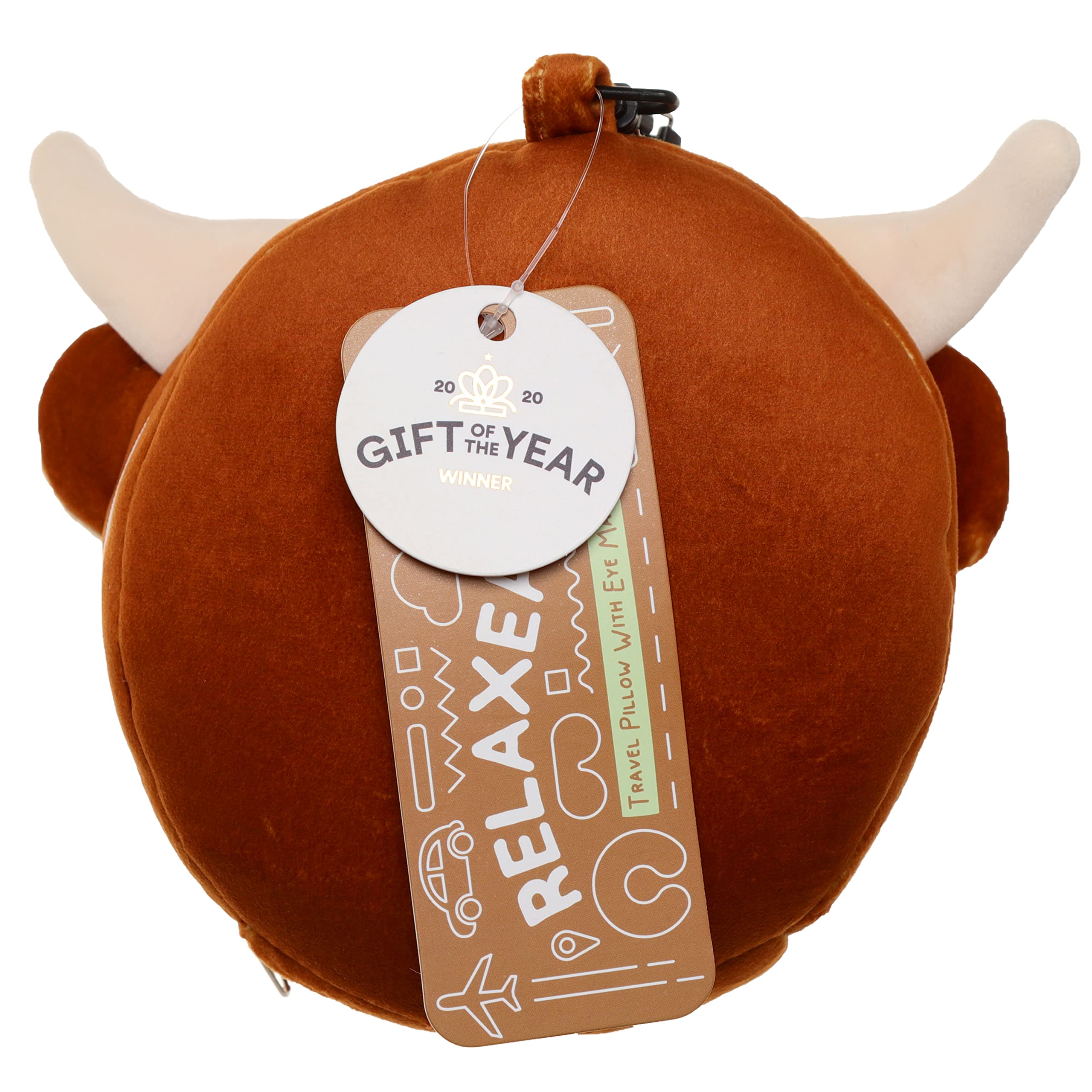 Relaxeazzz Highland Coo Round Plush Travel Pillow & Eye Mask