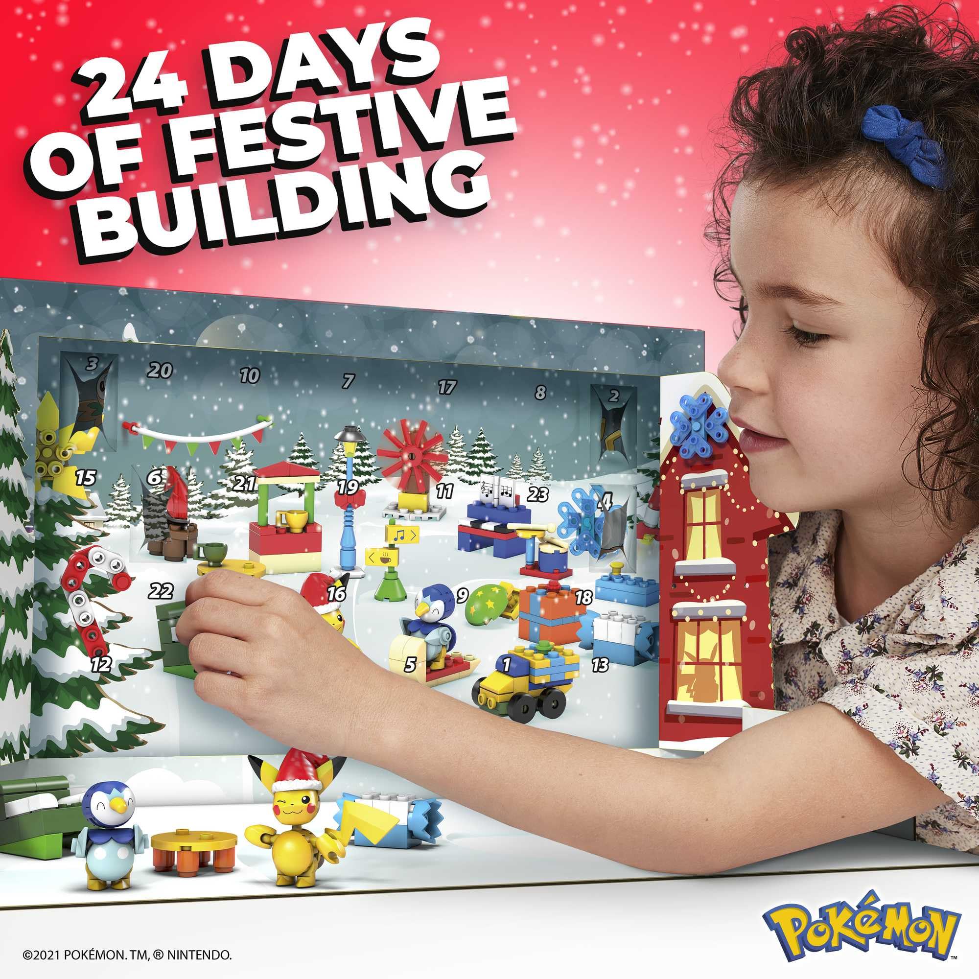 MEGA Pokémon Building Toys Set, Advent Calendar with 202 Pieces, 2 Poseable Characters and Accessories, for Kids, GYG99