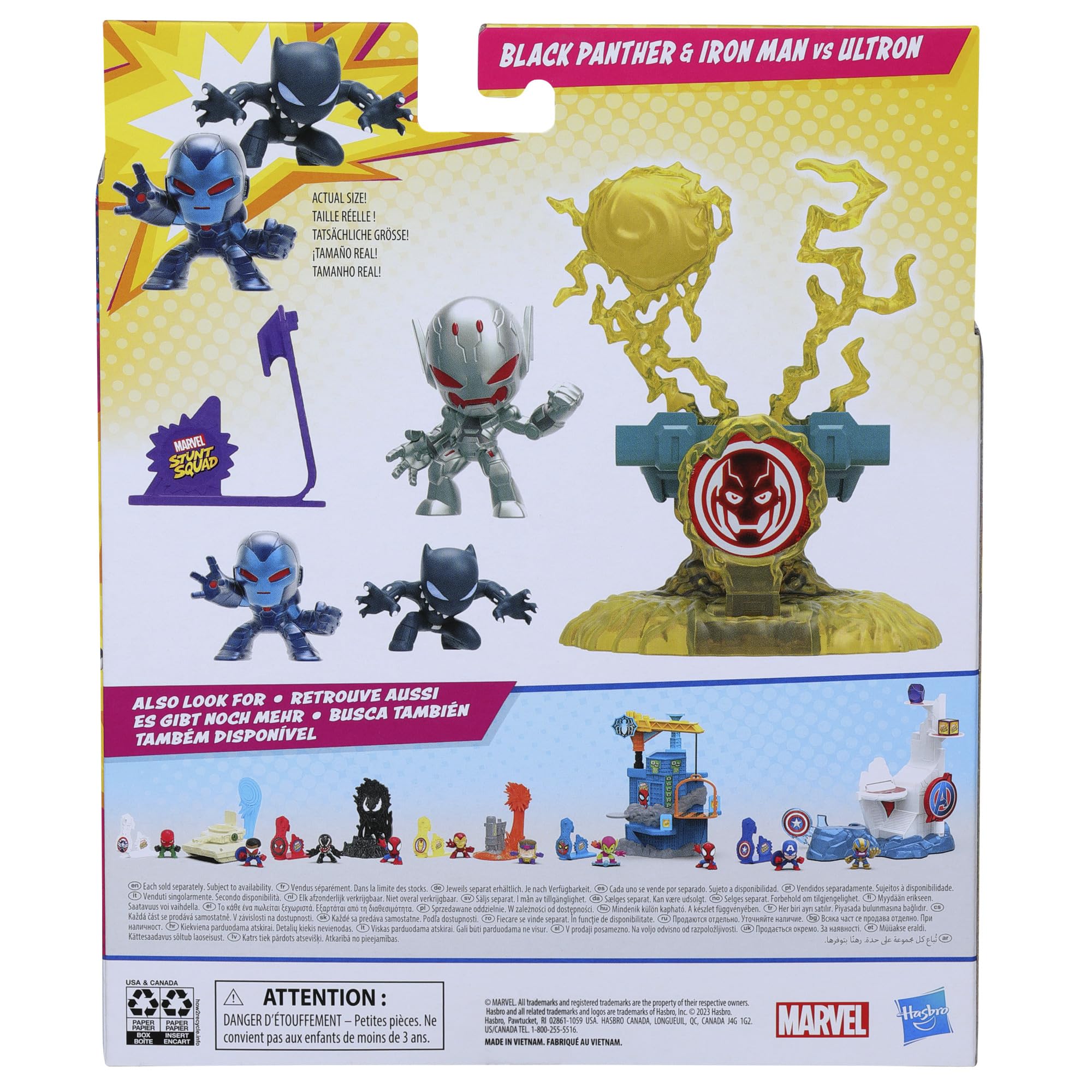 Hasbro Marvel Classic Marvel Stunt Squad Black Panther and Ironman vs Ultron Villain Knockdown Game Set Hasbro