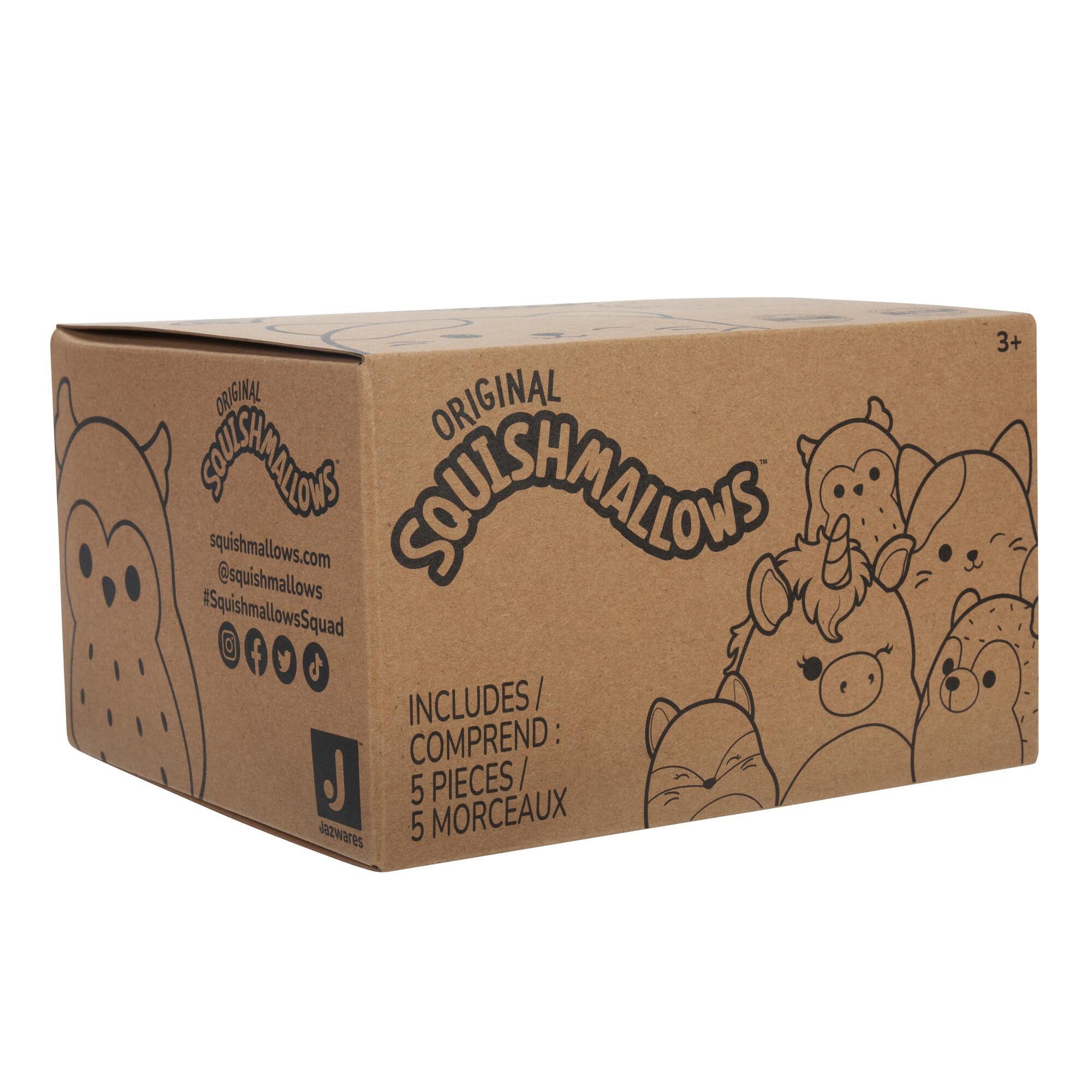 Squishmallows Original 3.5 Inch Clip-On 5 Pack - Blue Skunk, Cream Bat, Purple Beetle, Lime Greem Llama, Yellow Dumbo Octopus Squishmallows