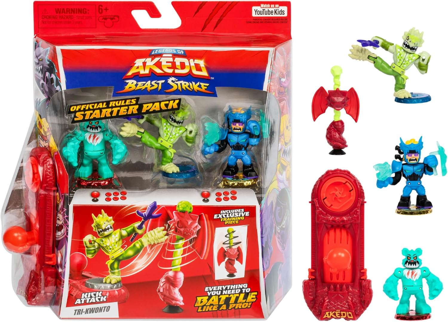 Akedo Legends Beast Strike Starter Set, 3 Warriors, Includes Training Accessory and Exclusive Controller Akedo