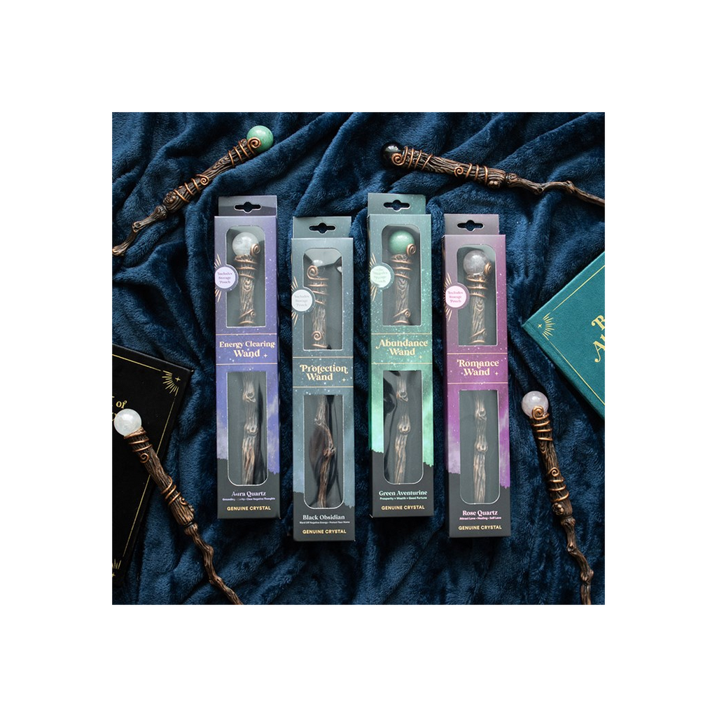 Protection Black Obsidian Crystal Wand with Pouch