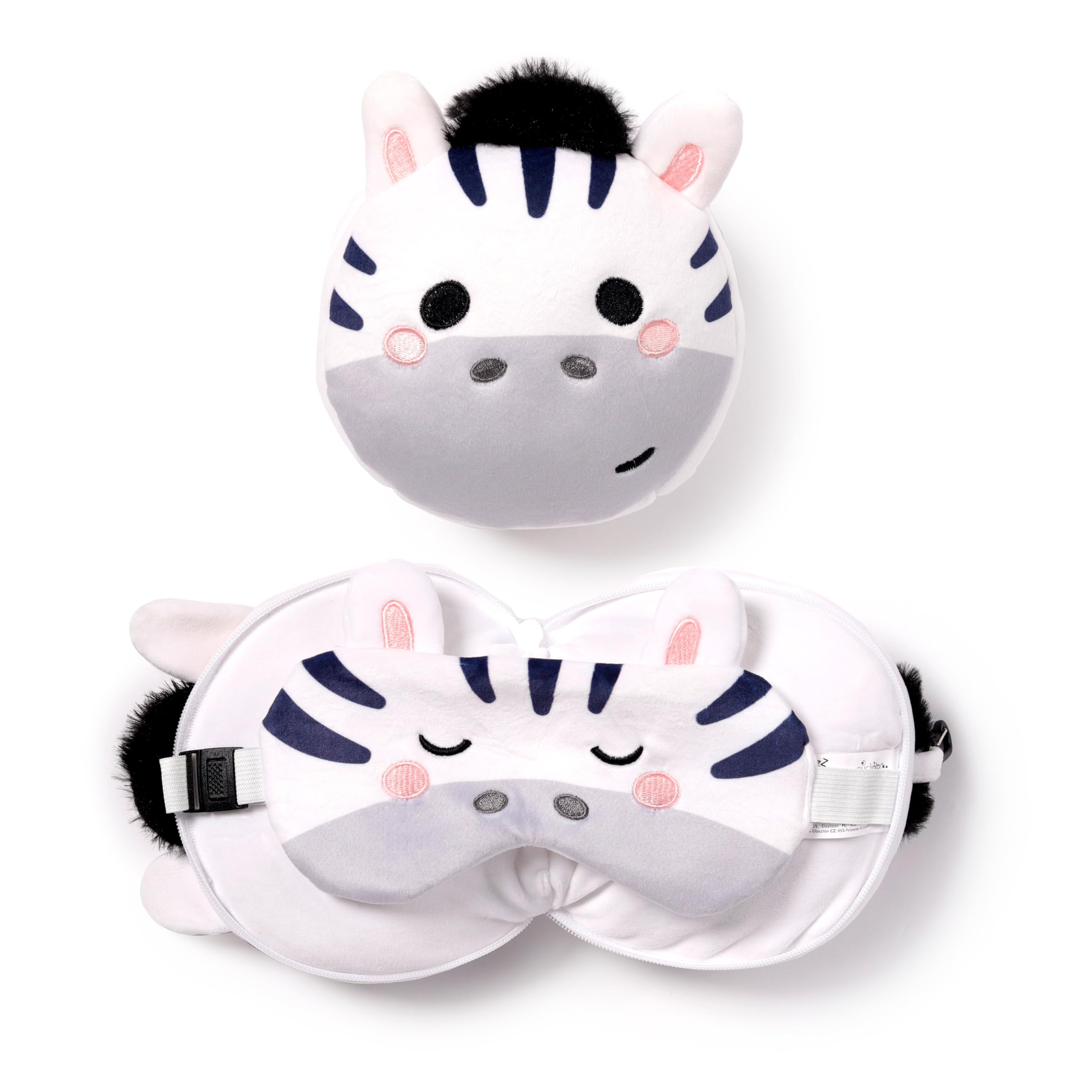 Relaxeazzz Adoramals Bali the Zebra Round Plush Travel Pillow & Eye Mask Relaxeazzz