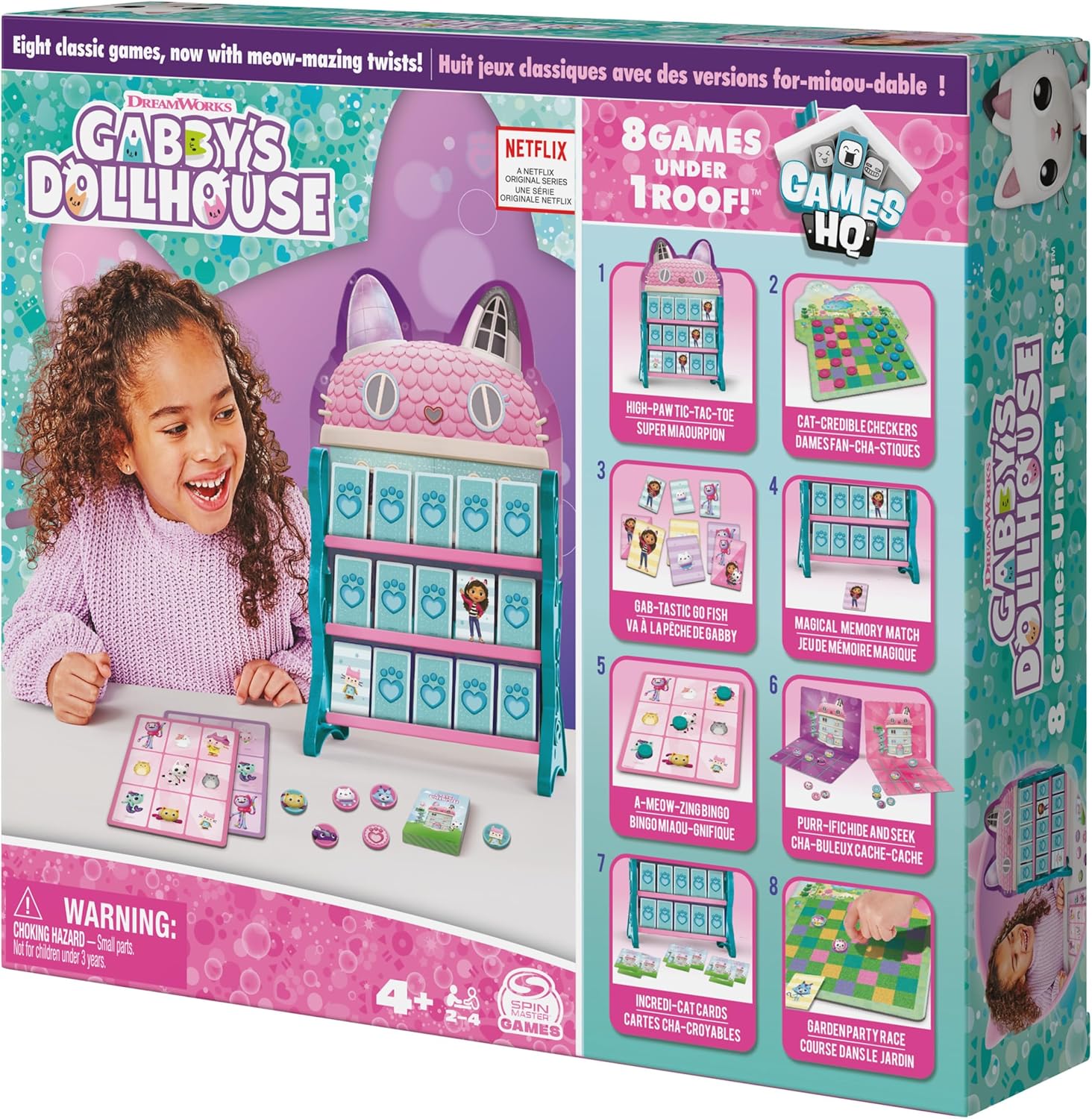 Gabby’s Dollhouse, Games HQ Checkers Tic Tac Toe Memory Match Go Fish Bingo Cards Board Games Toy Gift Netflix Party Supplies Spin Master Games
