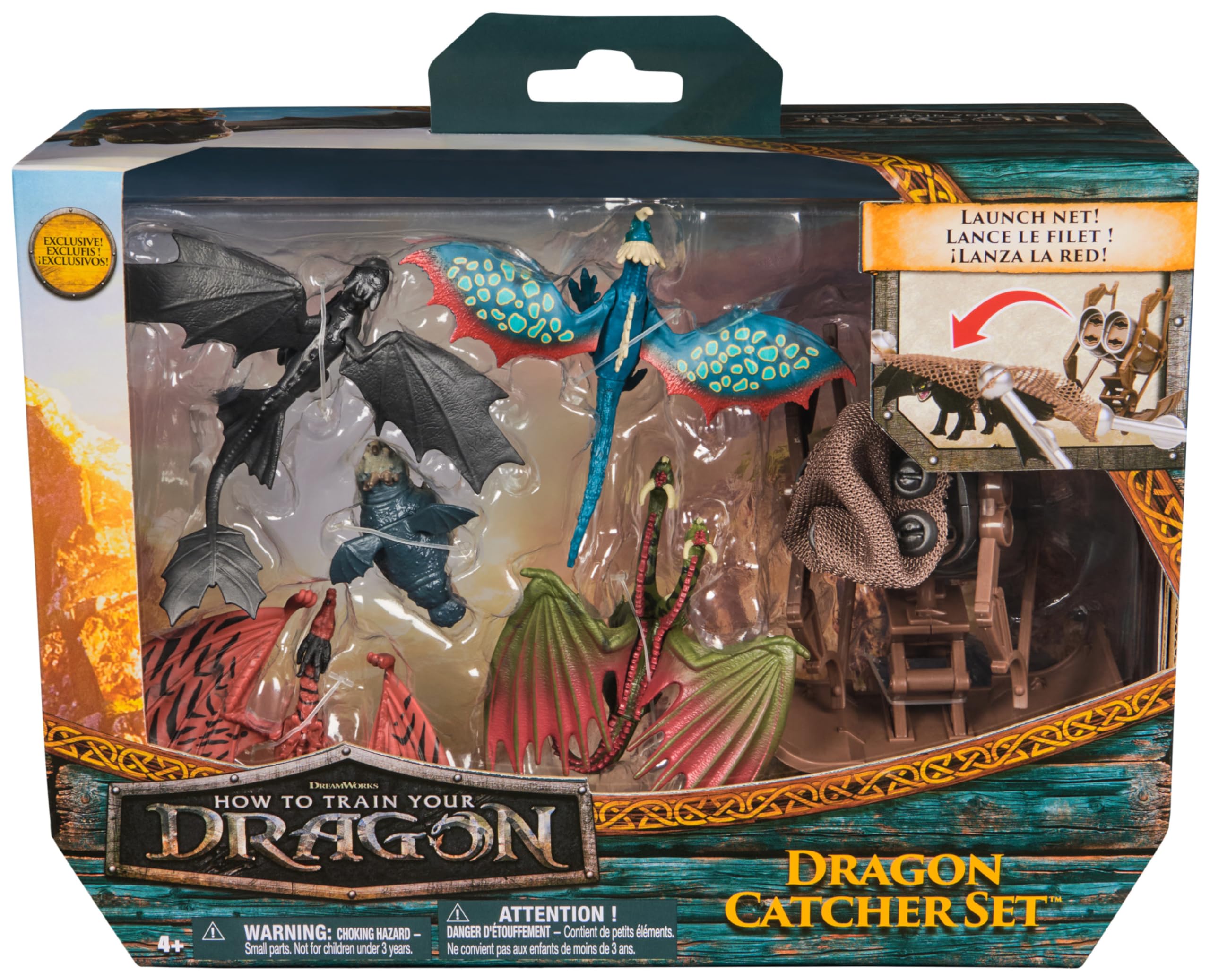 Spin Master Dreamworks Dragons How to Train Your Dragon, 5-Pack Dragon Catcher Set with Hiccup’s Mangler Net Launcher