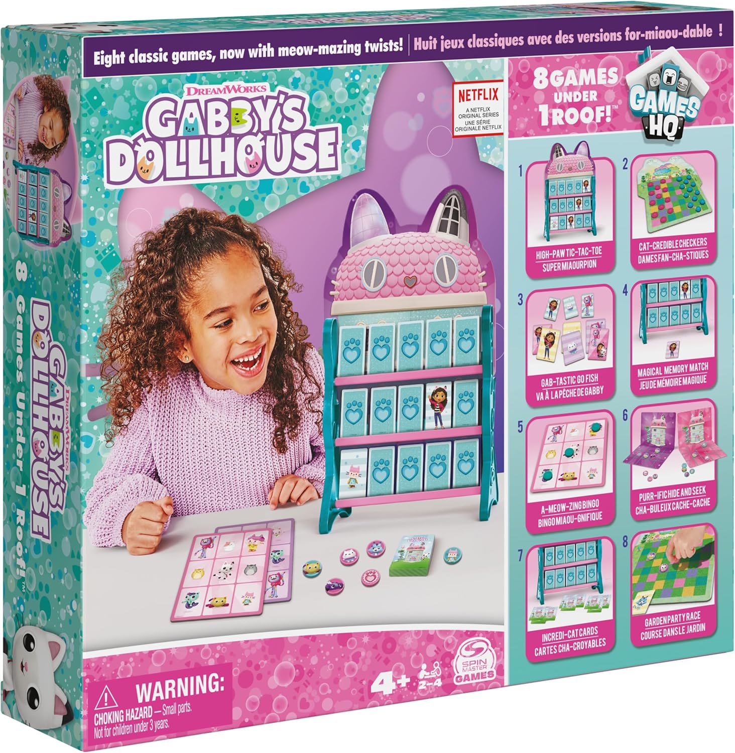 Gabby’s Dollhouse, Games HQ Checkers Tic Tac Toe Memory Match Go Fish Bingo Cards Board Games Toy Gift Netflix Party Supplies Spin Master Games