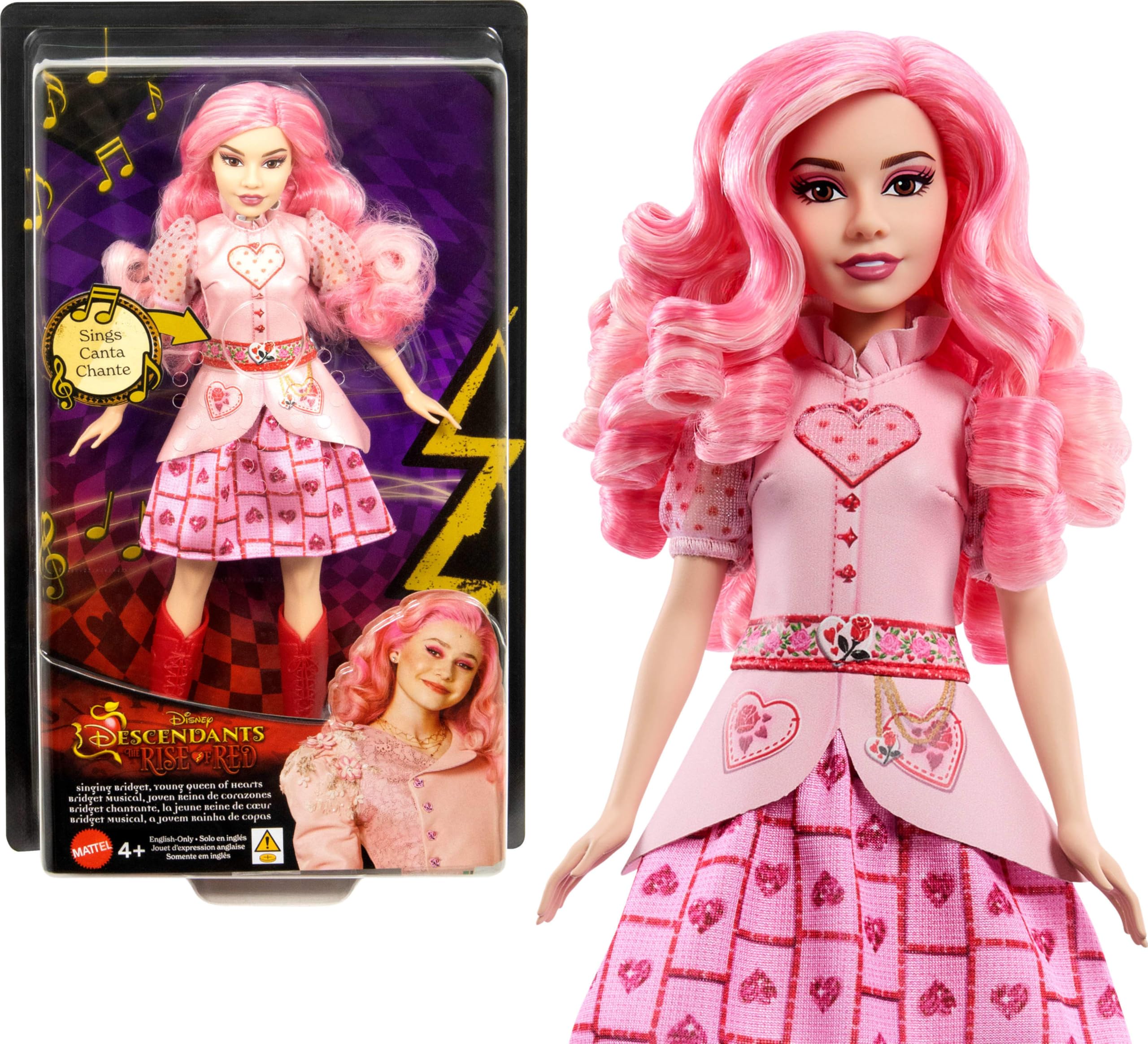 Mattel Disney Descendants: The Rise of Red Singing Bridget, Young Queen of Hearts Doll in Movie-Inspired Clothes, Sings “Shuffle of Love”