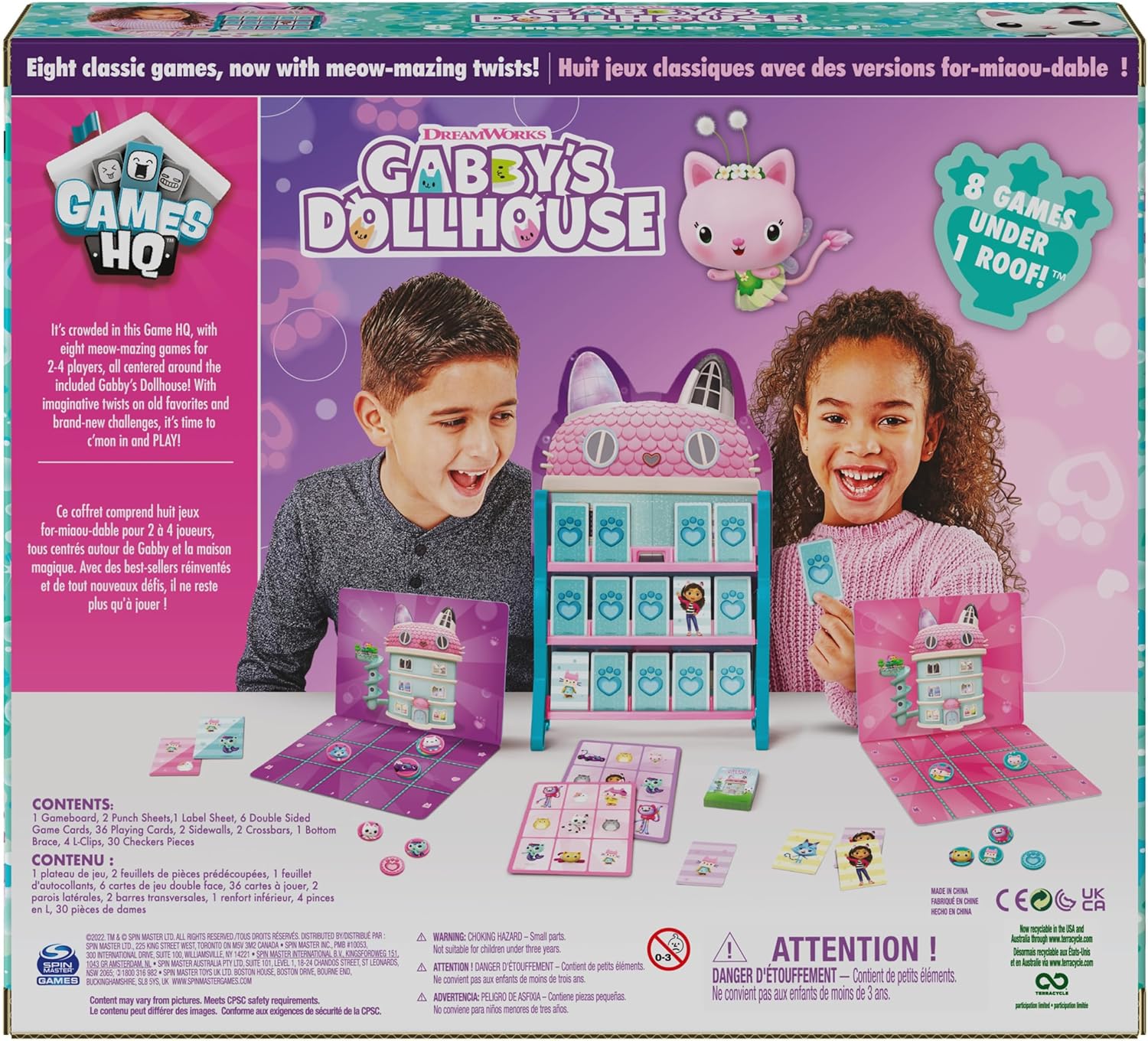 Gabby’s Dollhouse, Games HQ Checkers Tic Tac Toe Memory Match Go Fish Bingo Cards Board Games Toy Gift Netflix Party Supplies Spin Master Games