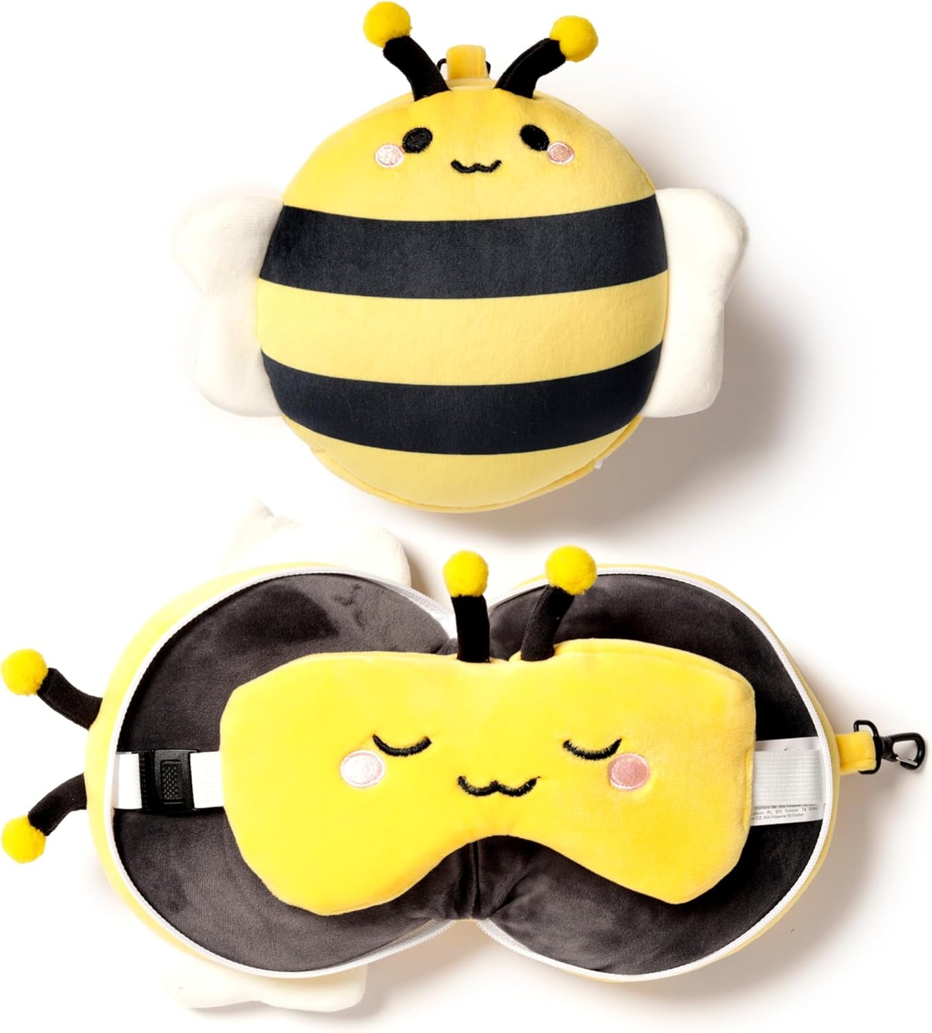 Relaxeazzz Adorabugs Bee Round Plush Travel Pillow & Eye Mask Relaxeazzz