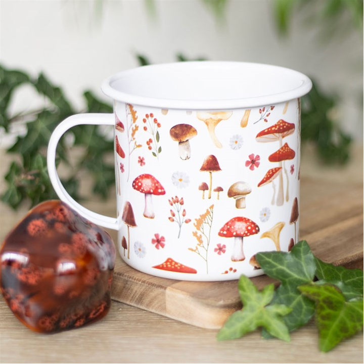 All Over Mushroom Print Enamel Mug