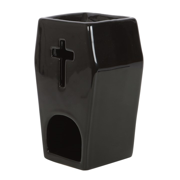 Gothic Coffin Oil Burner with Cross Cut-Out