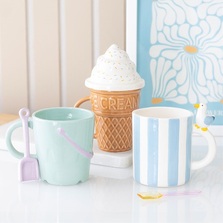 Striped Mug with Seagull