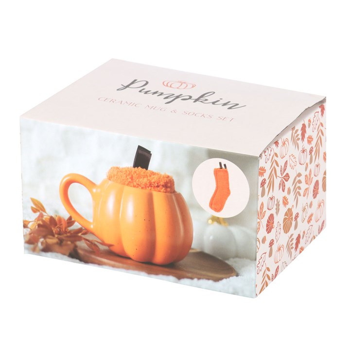Pumpkin-Shaped Mug & Fluffy Socks Set