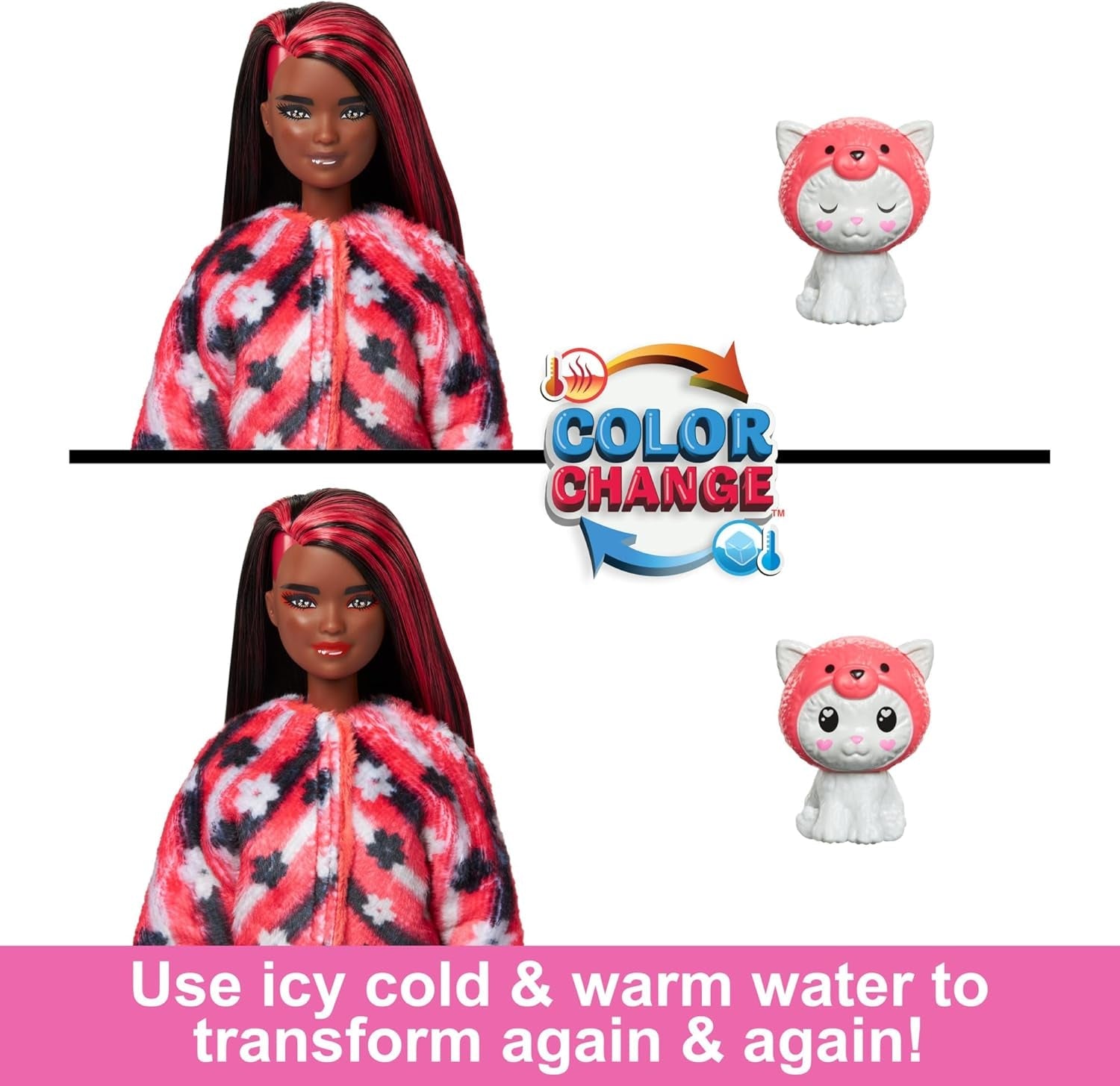 Mattel Barbie Cutie Reveal Doll & Accessories with Animal Plush Costume & 10 Surprises Including Color Change, Kitten as Red Panda in Costume Mattel