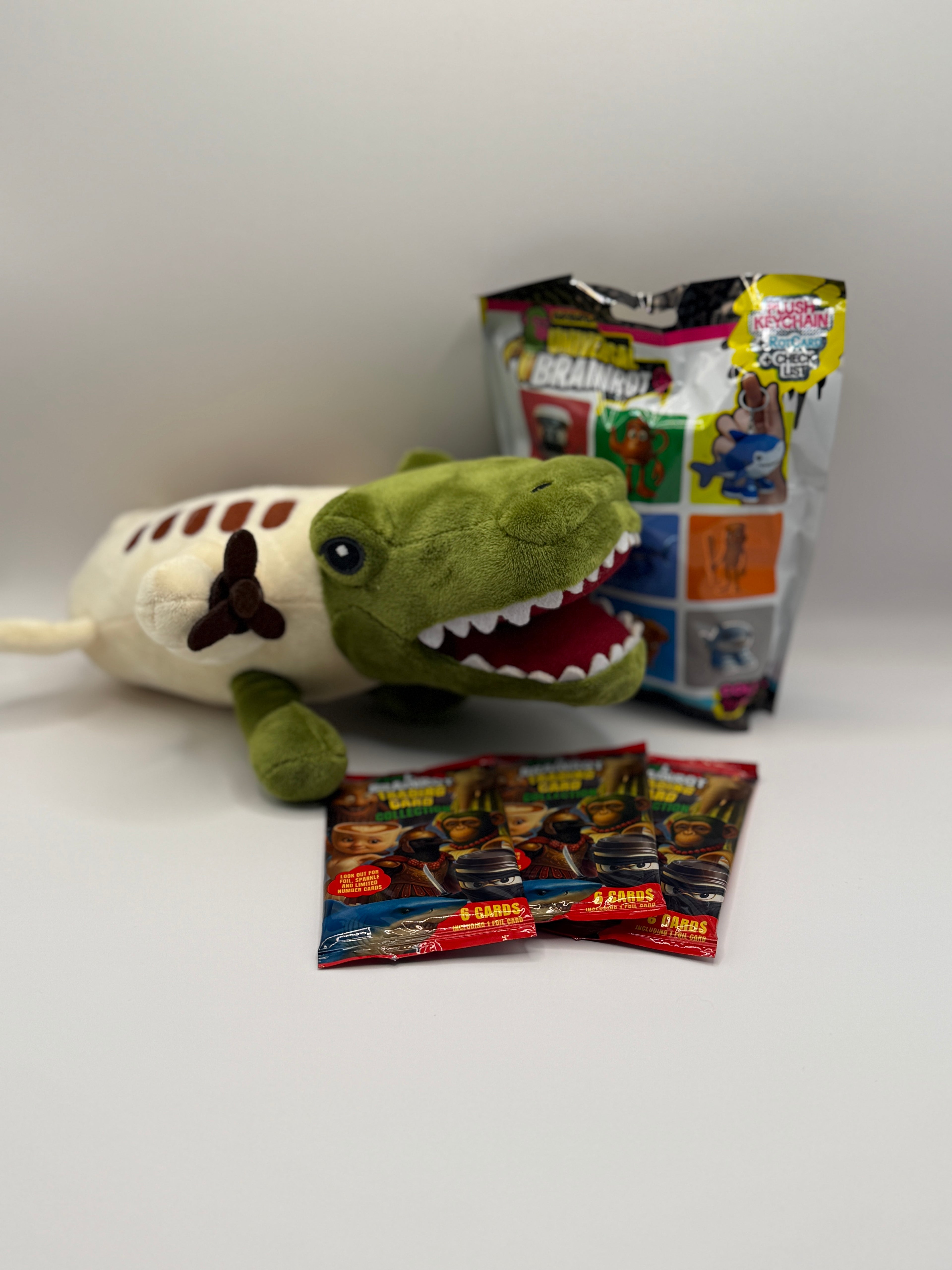 Italian Brainrot Bundle- 25cm Plush Toy, Mystery Bag and 3 Packets of Trading Cards