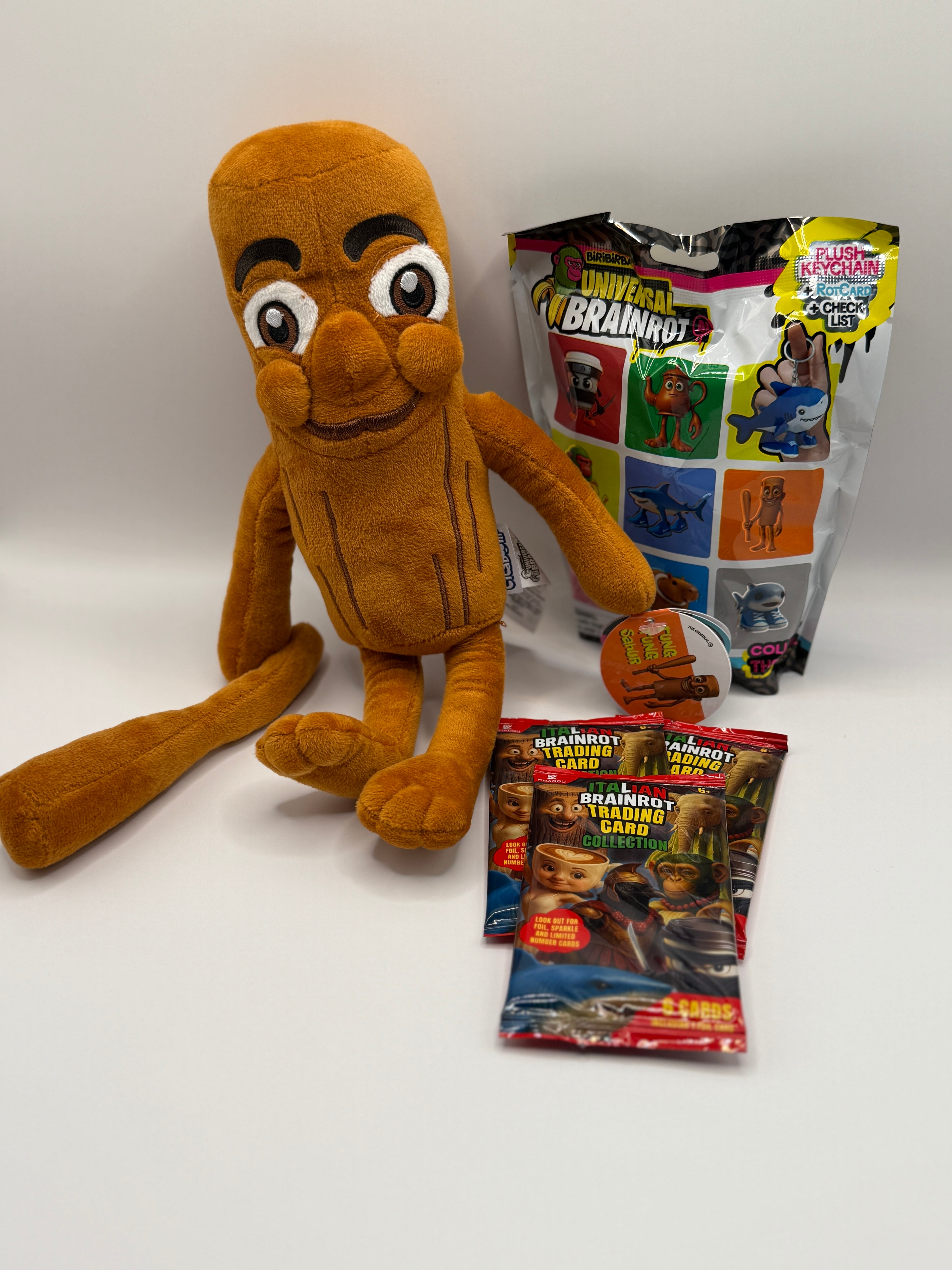 Italian Brainrot Bundle- 25cm Plush Toy, Mystery Bag and 3 Packets of Trading Cards