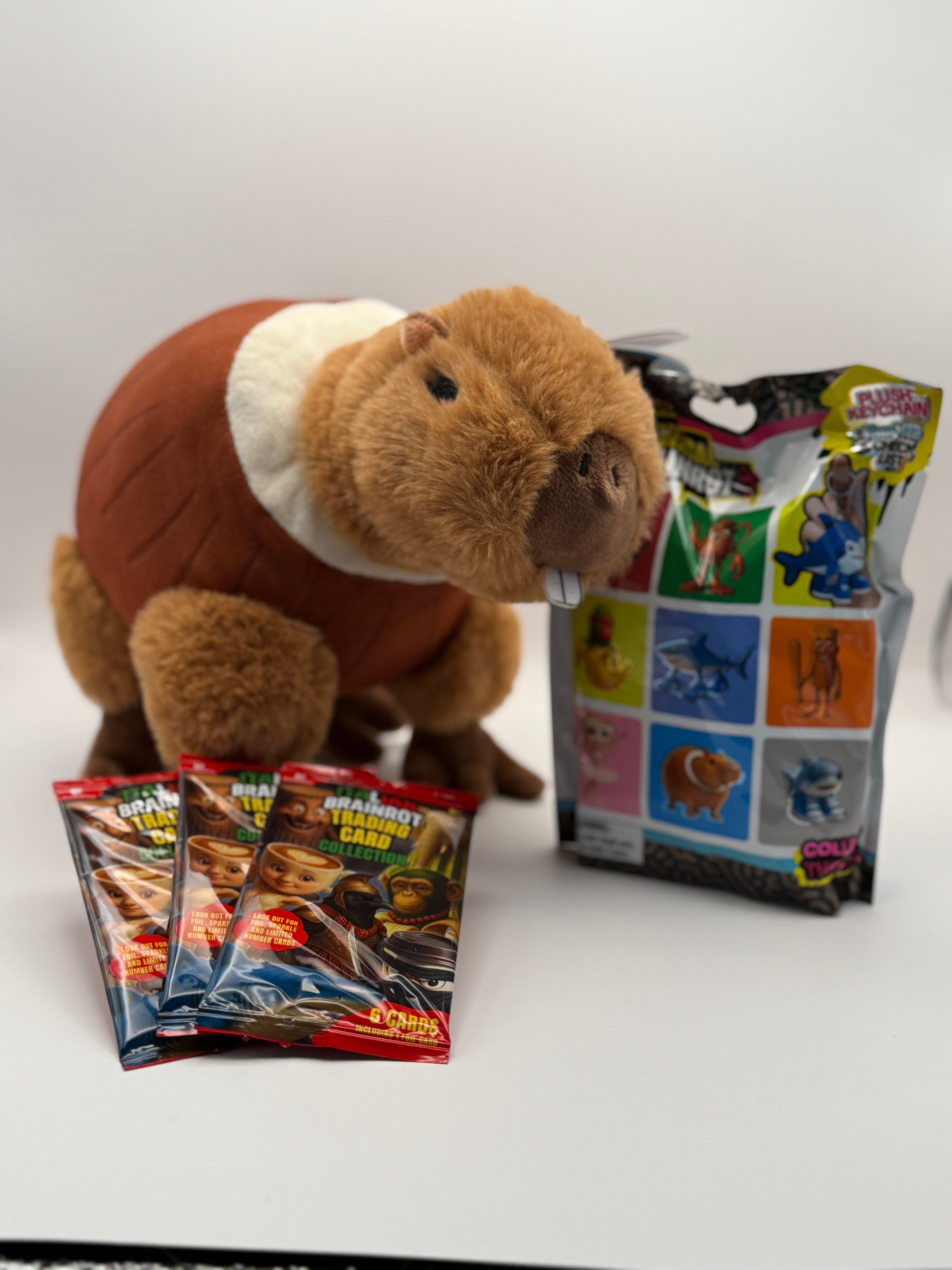 Italian Brainrot Bundle- 25cm Plush Toy, Mystery Bag and 3 Packets of Trading Cards