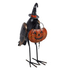 Metal Glitter Raven Ornament with Pumpkin