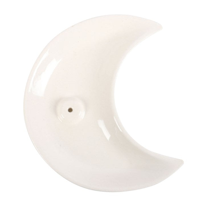 White Ceramic Crescent Moon Incense Stick Holder