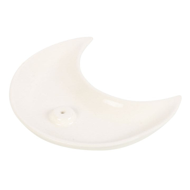 White Ceramic Crescent Moon Incense Stick Holder