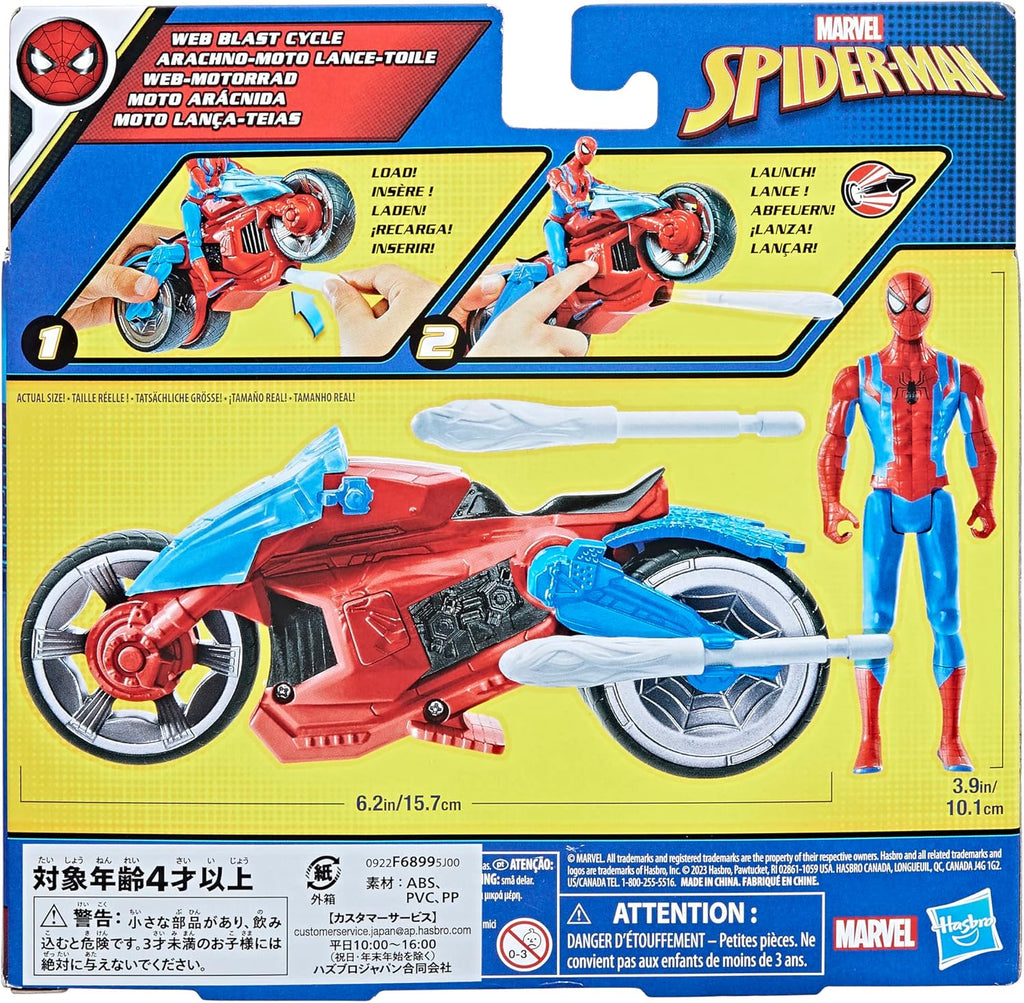 Spider-Man Marvel Web Blast Cycle Toy Set with 10-cm Action Figure and 2 Web Projectiles