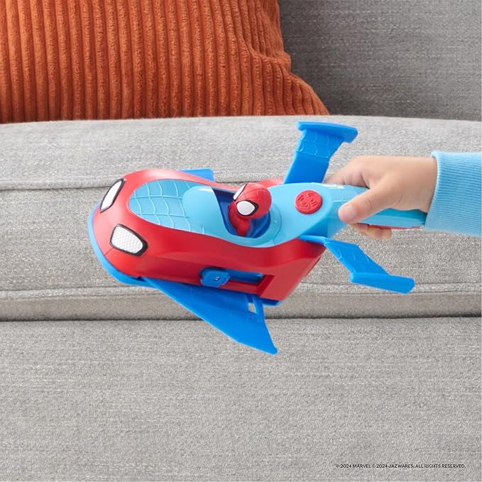 Jazwares Marvel Spider and His Amazing Friends Team Split Racer - 8.5-Inch Three-in-One Vehicle with Web Darts, Sound Effects, and Phrases