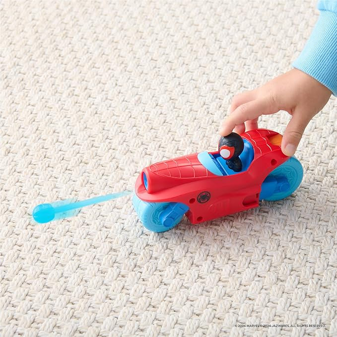 Jazwares Marvel Spider and His Amazing Friends Team Split Racer - 8.5-Inch Three-in-One Vehicle with Web Darts, Sound Effects, and Phrases