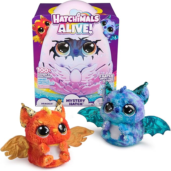 Hatchimals Alive, Mystery Hatch Draggle, Surprise Interactive Toy and Egg with Mist, Lights and Sounds (Styles May Vary)