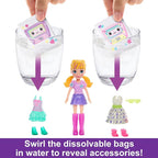 Polly Pocket Doll & Playset, Disco Dance Fashion Reveal Unboxing Travel Toy with 3-inch Hoodie Buddy Doll, 16 Accessories & Surprise Water Play