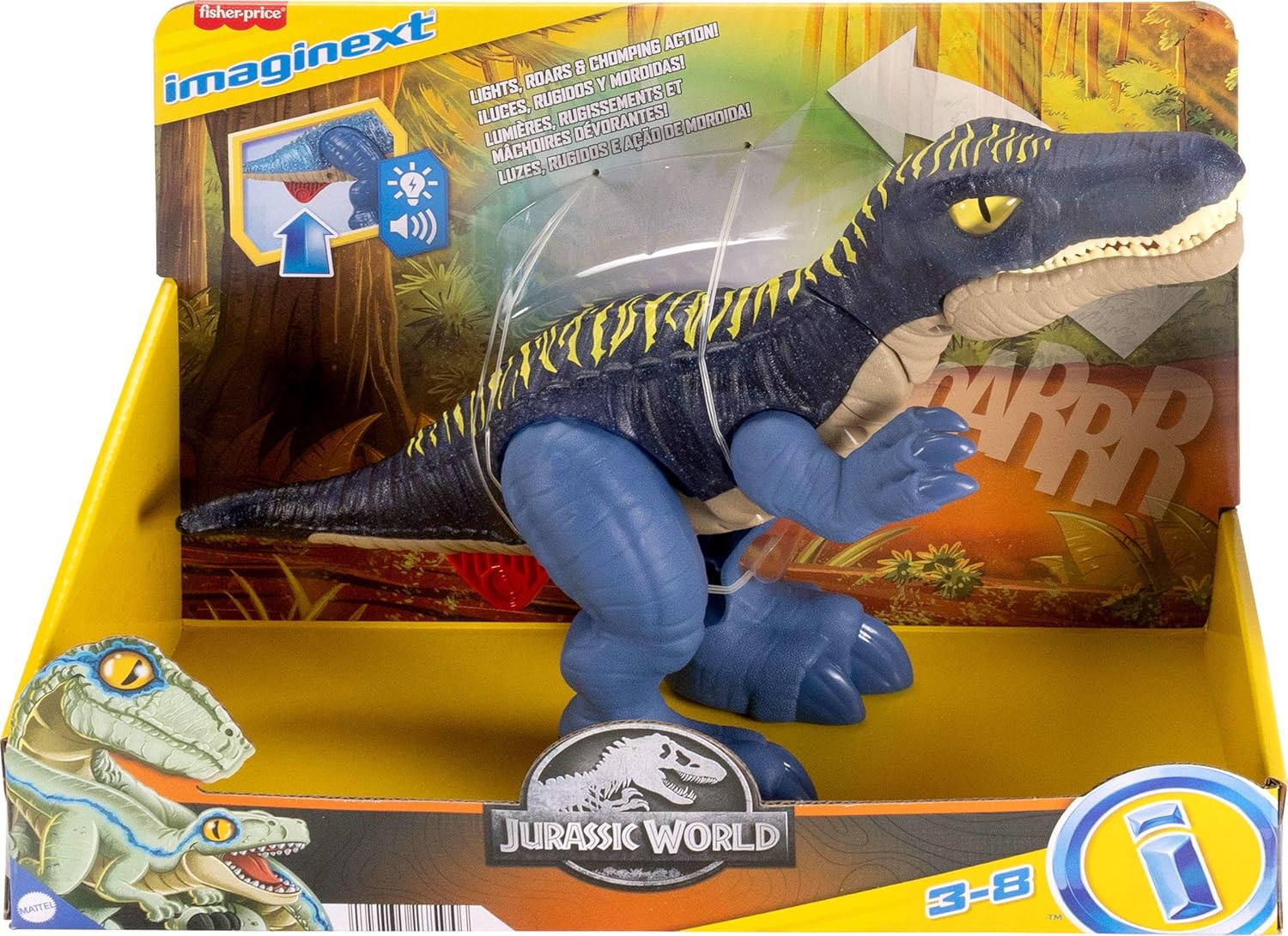 Fisher-Price Imaginext Jurassic World Dinosaur Toy Growl & Glow Baryonyx with Lights Sounds & Chomping Action