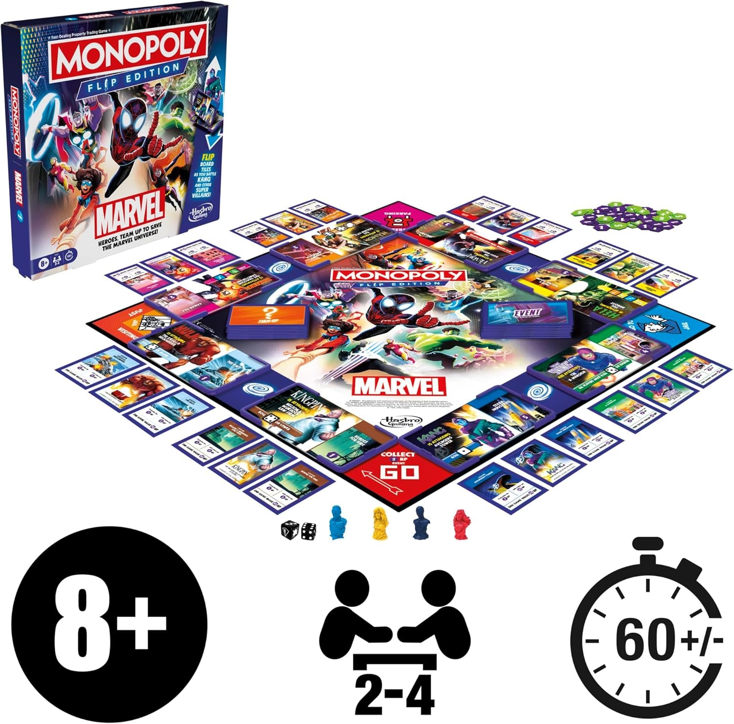 Hasbro Gaming Monopoly Flip Edition: Marvel, Strategy Board Game