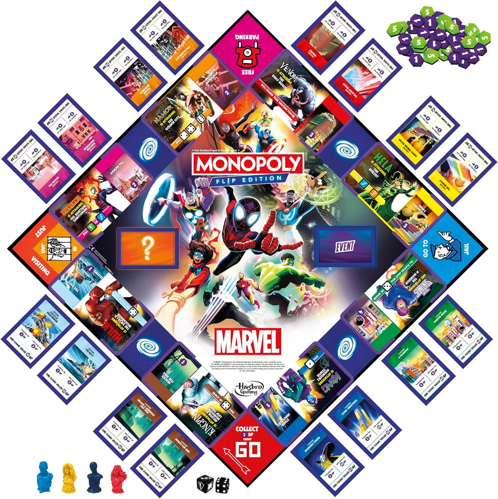 Hasbro Gaming Monopoly Flip Edition: Marvel, Strategy Board Game