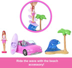 Mattel Barbie Mini Barbie Land 4-Pack Doll & Toy Vehicle Set with 4 1.5-inch Dolls & 4 Iconic Toy Vehicles with Color-Change Surprise