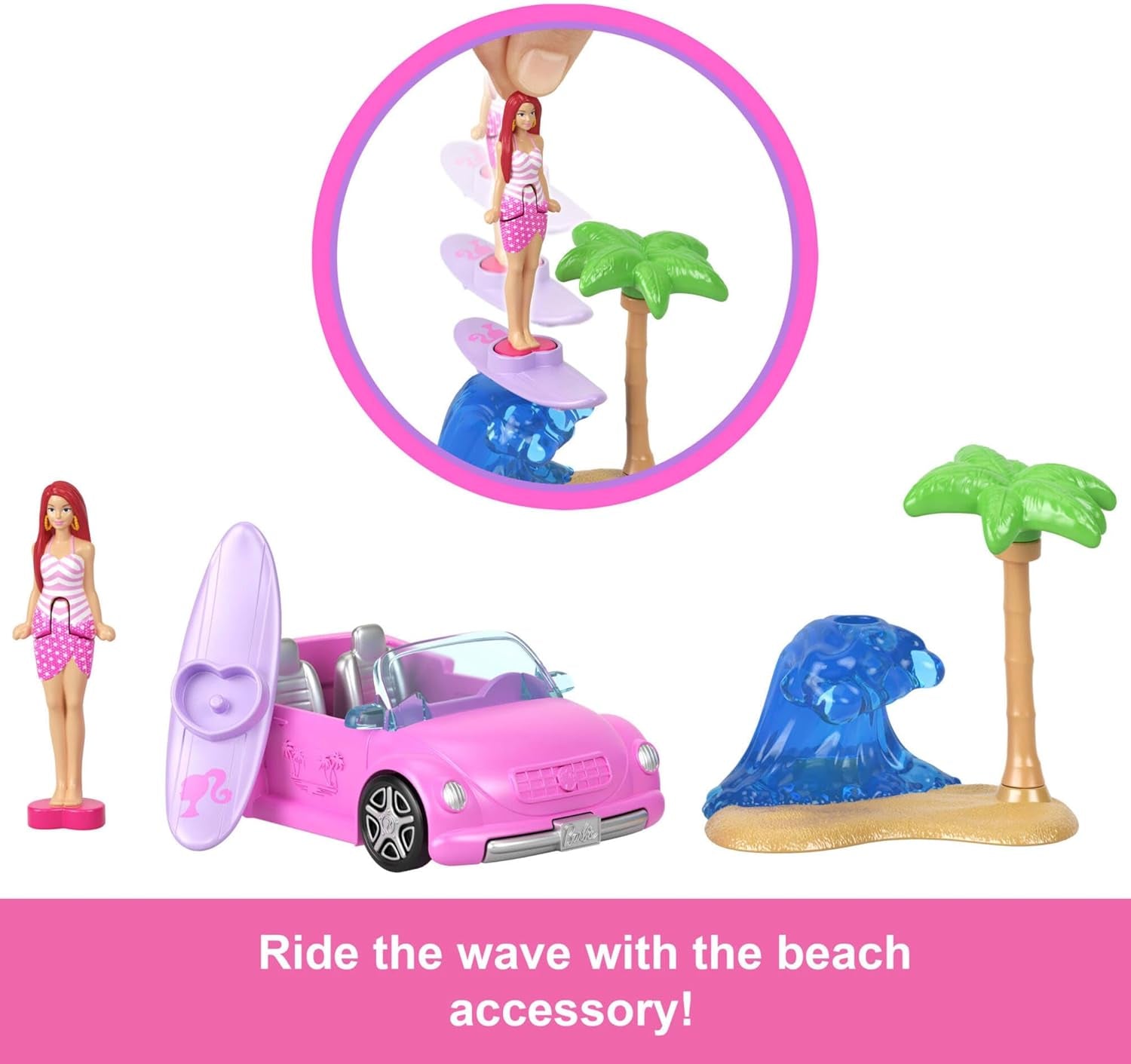 Mattel Barbie Mini Barbie Land 4-Pack Doll & Toy Vehicle Set with 4 1.5-inch Dolls & 4 Iconic Toy Vehicles with Color-Change Surprise