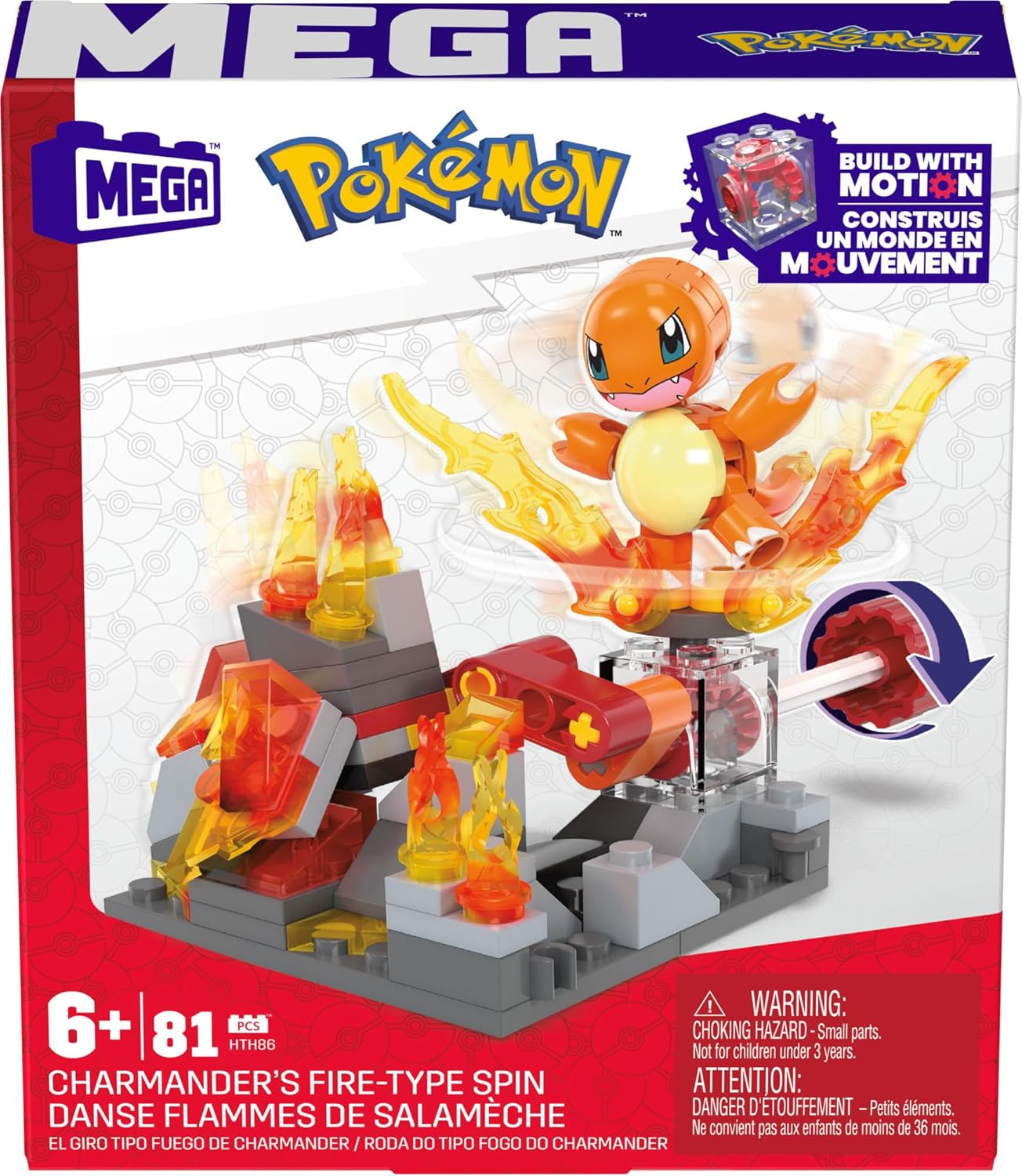 MEGA Pokémon Action Figure Building Toys, Charmander's Fire-Type Spin with 81 Pieces