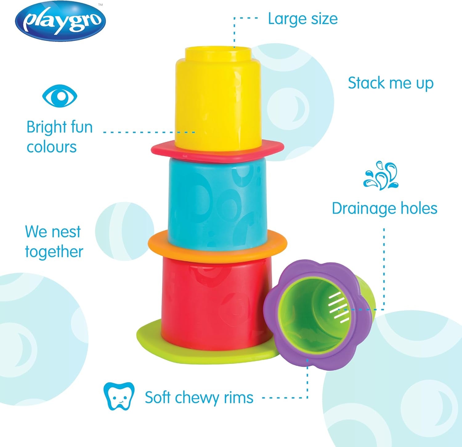 Playgro Toy, Stackable Bath Toy, 4 Pieces, Baby Toy