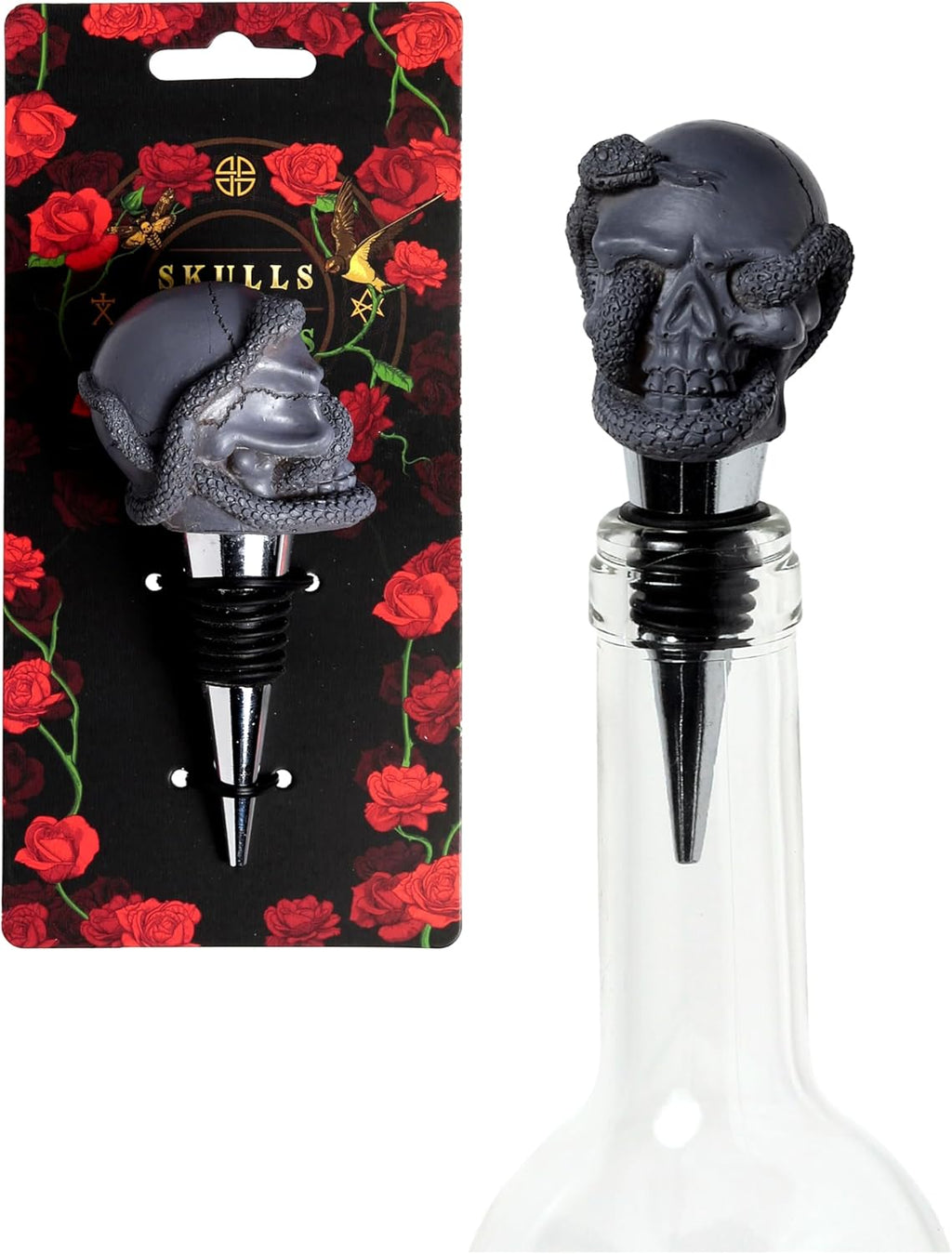 Puckator Skulls and Roses Skull and Snake Bottle Stopper