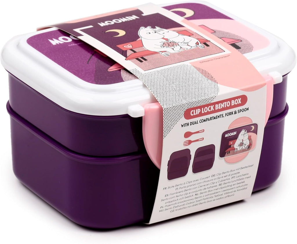 Puckator Moomin Clip Lock Stacked Bento Lunch Box with Cutlery