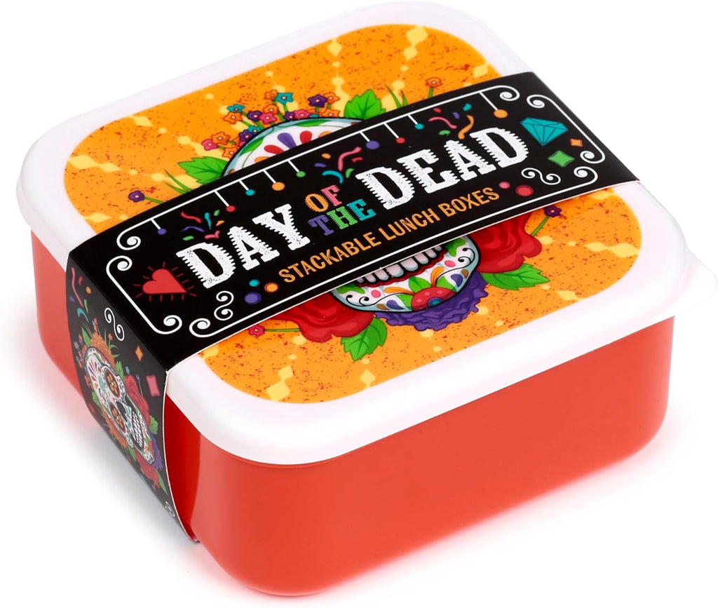 Puckator Set of 3 Stacking Food Containers M/L/XL - Mexican Skull - Day of the Dead - Lunch Box