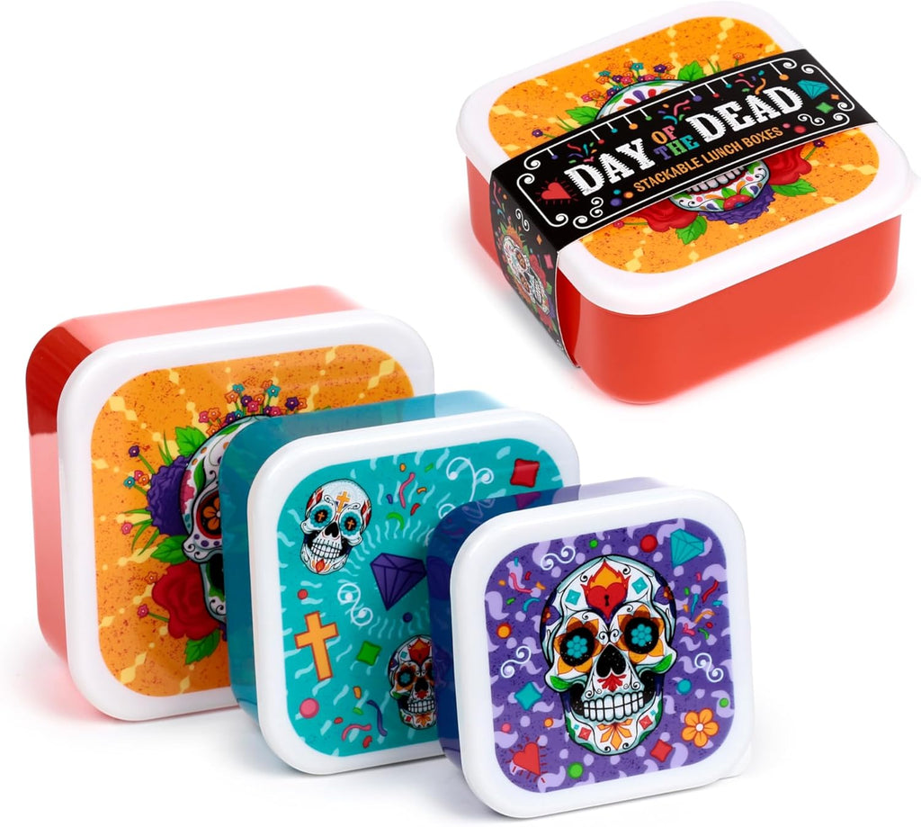 Puckator Set of 3 Stacking Food Containers M/L/XL - Mexican Skull - Day of the Dead - Lunch Box