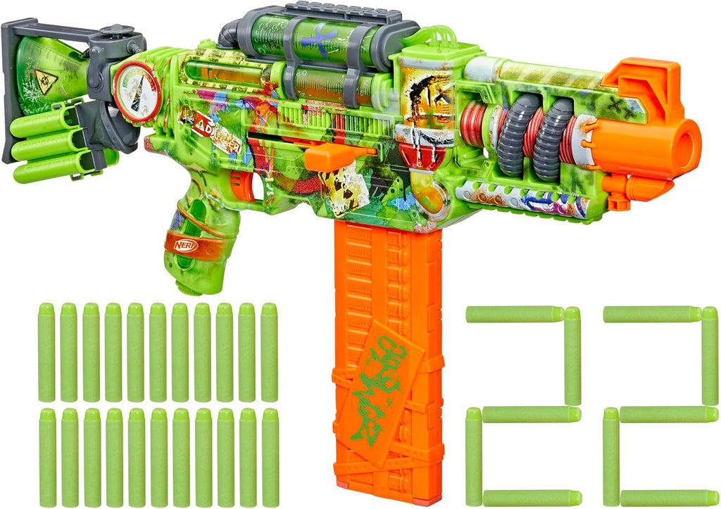 Nerf Zombie Corrupter Dart Blaster, 22 Nerf Elite Darts, 18 Dart Clip, Dart Storage, Bolt Action