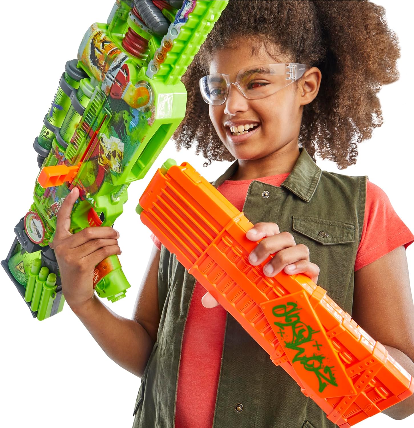 Nerf Zombie Corrupter Dart Blaster, 22 Nerf Elite Darts, 18 Dart Clip, Dart Storage, Bolt Action