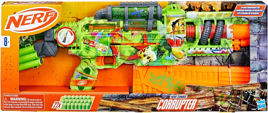 Nerf Zombie Corrupter Dart Blaster, 22 Nerf Elite Darts, 18 Dart Clip, Dart Storage, Bolt Action