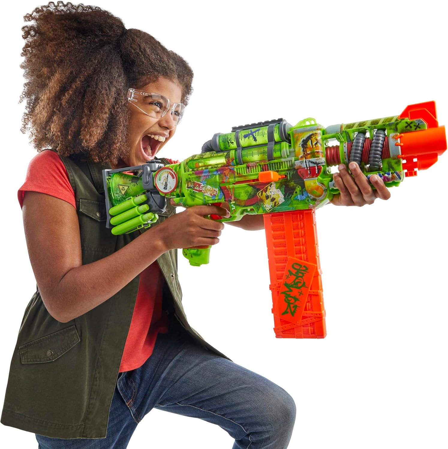 Nerf Zombie Corrupter Dart Blaster, 22 Nerf Elite Darts, 18 Dart Clip, Dart Storage, Bolt Action