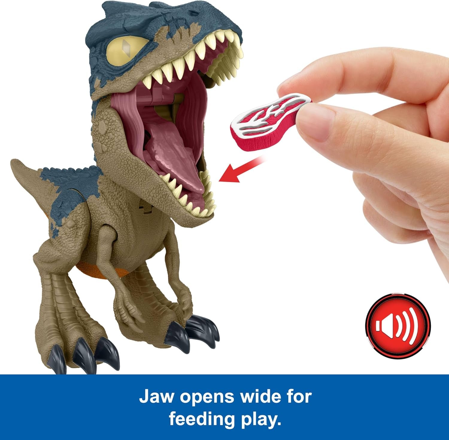 Mattel Jurassic World: Chaos Theory Netflix - Chomp Chomp Mega Roar Allosaurus Dinosaur Toy with Sound & Stretchable Jaw Tendons, Increasing Roar Levels & Feeding Feature