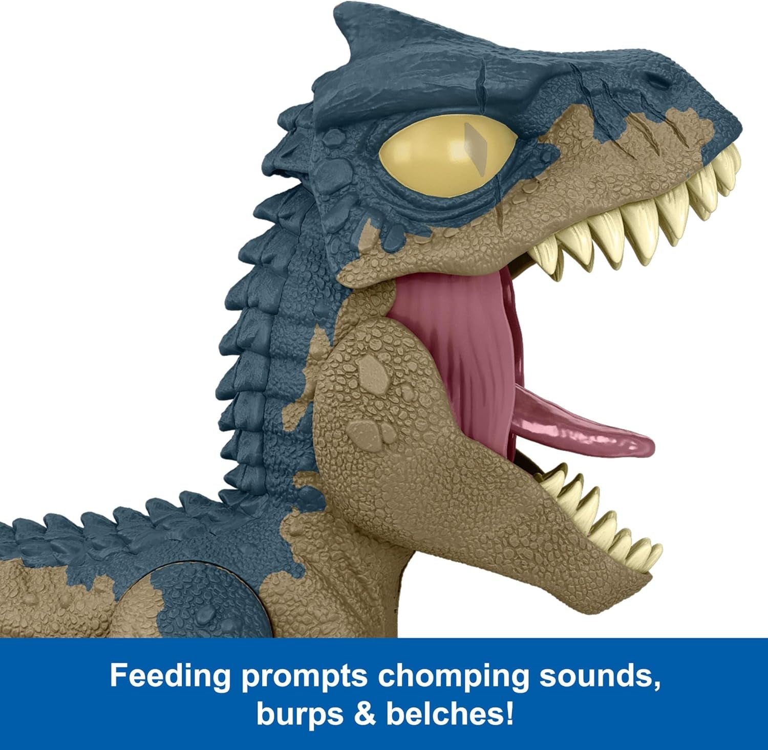 Mattel Jurassic World: Chaos Theory Netflix - Chomp Chomp Mega Roar Allosaurus Dinosaur Toy with Sound & Stretchable Jaw Tendons, Increasing Roar Levels & Feeding Feature