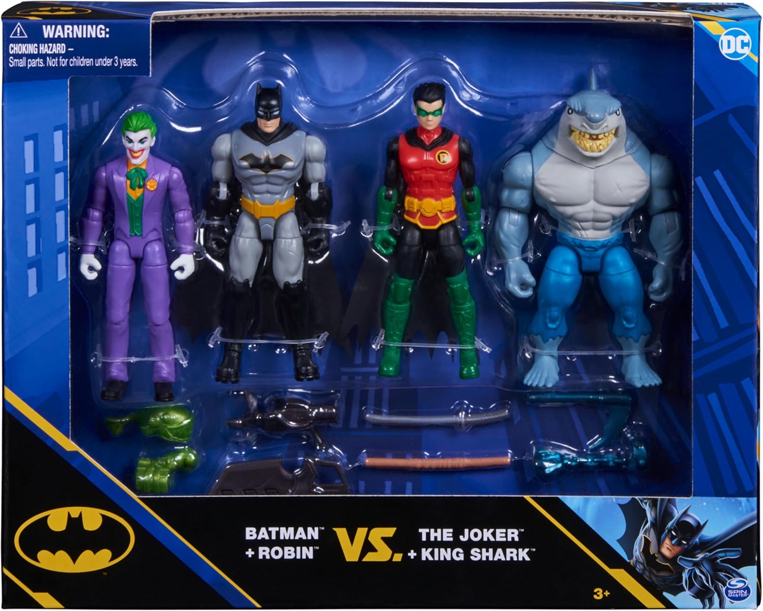 DC Comics, Batman and Robin vs. The Joker and King Shark, 4-inch Action Figures