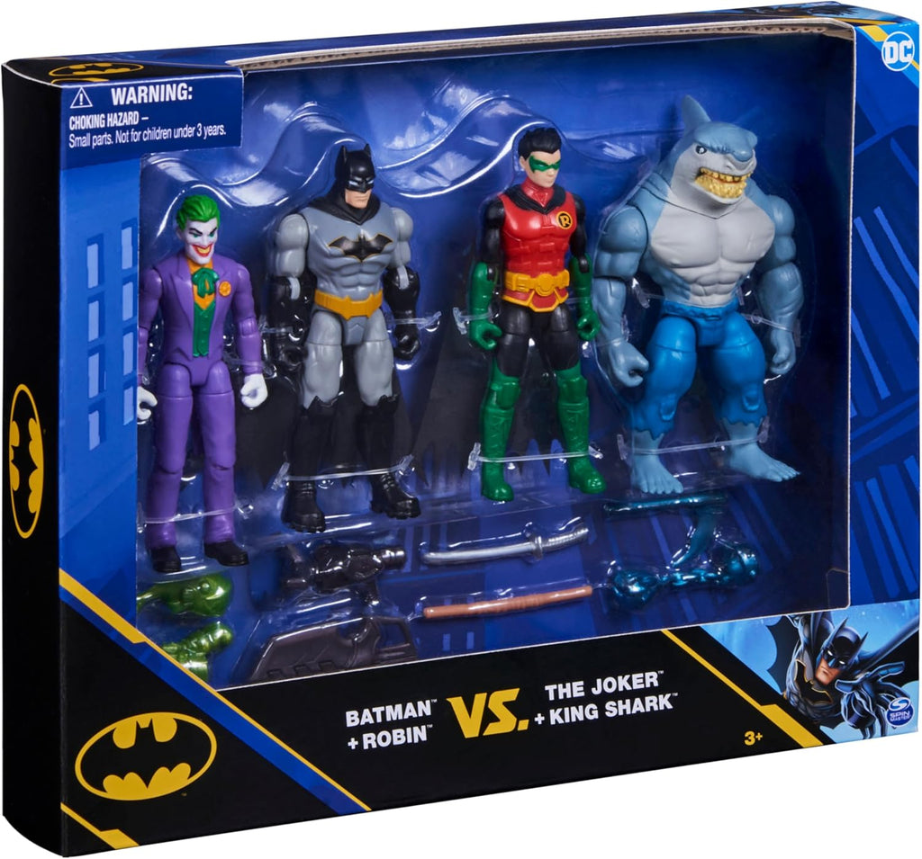 DC Comics, Batman and Robin vs. The Joker and King Shark, 4-inch Action Figures
